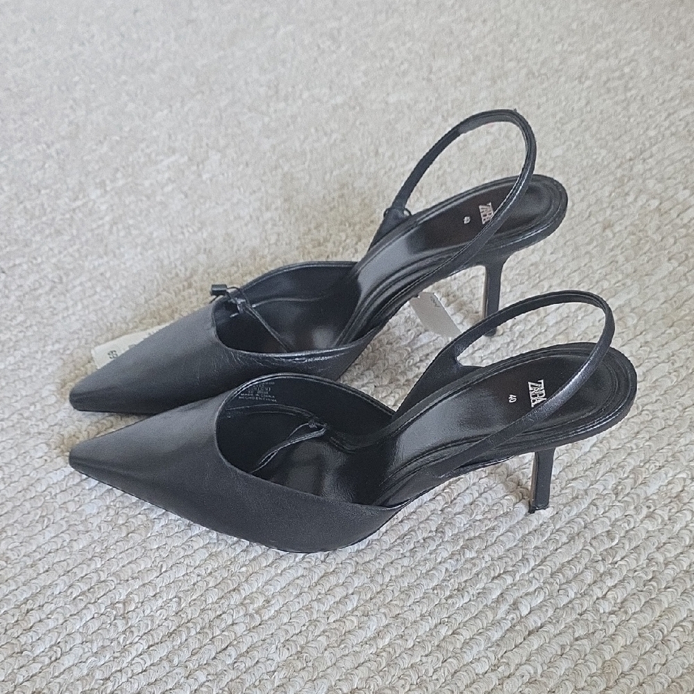 Zara Black Stiletto Slingback Heels